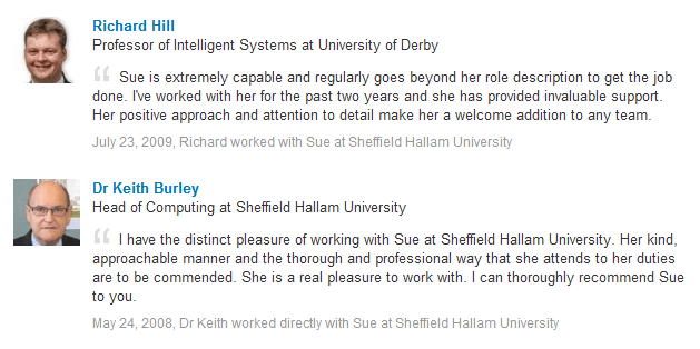 LinkedIn recommendations