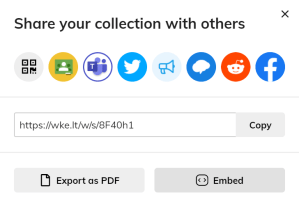 Wakelet sharing options