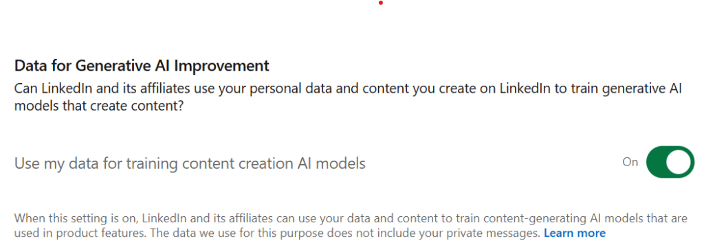 Data for gerneative ai improvement instruction page to turn off. 